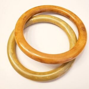 Vintage Bakelite Gold Marbled and Light Green Bangle Set, 2.5 Inch, Tested